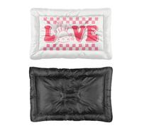 Hightopup Cama para perro con diseño de conejito de amor a cuadros rosas, cama para gatos, alfombrilla para mascotas, parte inferior antideslizante, cama plana para perros, para múltiples escenarios