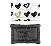 Hightopup Cama para perro con diseño de corazón negro y dorado, cama para mascotas, parte inferior antideslizante, resistente, media, lavable, para múltiples escenarios, camas estampadas, tamaño