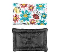Hightopup Cama para perro con diseño de mariquita y flores vibrantes, cama acolchada para perro, parte inferior antideslizante, esponjosa, media, lavable, para mascotas, regalo grande, 90 x 60 cm