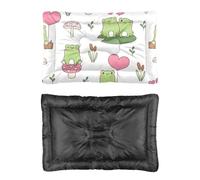 Hightopup Cama para perro con diseño de rana de San Valentín, cama de viaje para perros, parte inferior antideslizante, cálida, media, lavable, para múltiples escenarios, alfombrilla impresa, 90 x 60