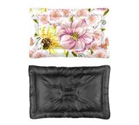 Hightopup Cama para perro con flores rosas y amarillas, cama para perro, cama antideslizante con parte inferior cálida, media, lavable, para regalo, caja grande, 90 x 60 cm