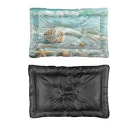 Hightopup Cama para perro de playa tropical con conchas marinas, cama para perro, cama para perro, parte inferior antideslizante, plana, media, lavable, multiescenario, ropa de cama para mascotas