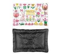 Hightopup Cama para perro, diseño de conejito de Pascua, huevos, flores, colchón para jaula, parte inferior antideslizante, camas suaves, tamaño mediano, lavable, multiescenario, ropa de cama para
