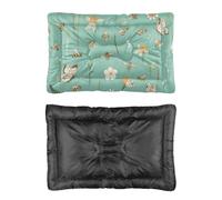 Hightopup Cama para perro verde azulado con estampado de abejas y flores, cojín para perros, parte inferior antideslizante, plana, media, lavable, multiescenario, ropa de cama para mascotas, regalo
