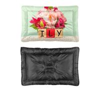 Hightopup Cama para perros con texto en inglés "I Love You Flowers", cama para perros, colchón para jaula, parte inferior antideslizante, tapete acogedor para múltiples escenarios, ropa de cama para