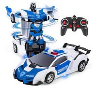 Highttoy Coche Policia Teledirigido Robot Juguetes Niños 3 4 5 6 7 8 Años, Transformador Juguete Coche Radiocontrol Rotación de 360° 2.4GHz 1:18 Robot Niños, Blanco