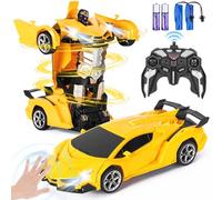 Highttoy Coche Teledirigido Robot Niños con Detección Gestos, Luz y Música, Coche Robot Rotación Volteo de 360° Transformador Juguetes Niños 3 4 5 6 7 8 Años Regalo, Amarillo
