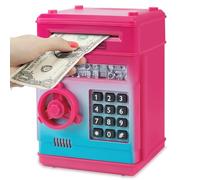 Highttoy Hucha Electrónica Niñas con Código, Hucha Cajero Automatico Caja Fuerte Divertido Juguete Regalos Niñas 3-12 Años Rojo Rosa