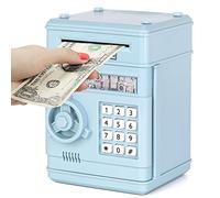 Highttoy Hucha Electrónica Niños, Hucha Caja Fuerte Juguetes Niños 3-12 Años Regalos Niños Hucha Cajero Automatico Hucha con Código Caja Fuerte Niños Celeste