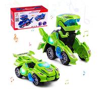 Highttoy Juguetes Dinosaurios Niños 3 4 5 6 Años, Coche Dinosaurio Transformable Automática con Luces y Música, Transformador Dinosaurio Juguete, Regalos Niños Niñas de 3 Años, Verde