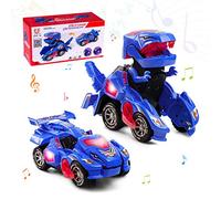 Highttoy Robot Dinosaurios Juguetes Niños 3 4 5 6 Años, Coche Dinosaurio Transformable Automático con Luces y Música, Regalos Niños de 3 Años, Azul