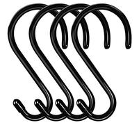 HiGift Ganchos grandes con revestimiento de vinilo en S, resistentes en forma de S, para colgar plantas, cesta, luces, ropa, vaqueros, olla, toallas, sombreros (4 unidades), color negro