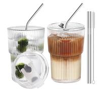 HIGIINC Juego de 2 tazas de café helado con tapas y popotes, vasos irrompibles de 16 onzas, vasos de plástico transparente reutilizables para café helado con tapa y popote, tazas de café para llevar