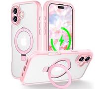 HIGLYCASE Funda para iPhone 16 integrada con protector de pantalla/protección de cámara, soporte magnético invisible [compatible con MagSafe] 360° de cuerpo completo a prueba de golpes mate - Rosa
