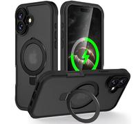 HIGLYCASE Funda para iPhone 17 integrada con protector de pantalla/protección de cámara, soporte magnético invisible [compatible con MagSafe] 360° de cuerpo completo a prueba de golpes mate - Negro