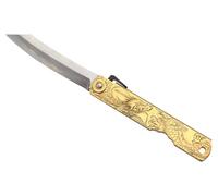 HIGO NO KAMI Navaja Plegable Serie Holy Beasts de Nagao Kanekoma, Mango de Latón Grabado y Hoja de Acero Azul Warikomi con Alto Contenido en Carbono, HRC 62-64 (Azure Dragon)