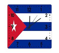 Higoss Reloj cuadrado de pared con bandera de Cuba de 10 pulgadas, reloj silencioso que no hace tictac, funciona con pilas, reloj de pared de PVC preciso para decoración de casa de campo y oficina