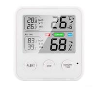 Higrómetro digital electrónico para seguimiento del clima interior con botón de recuperación de memoria y función de alarma de límite para lecturas anormales (TS-9909-W)