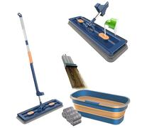 HiGropcore Juego de fregona plana grande y plegable para fregona autoescurridora, mopa mágica de 360 grados con escobilla de goma + cubo plegable grande de 12 galones + 6 almohadillas de microfibra