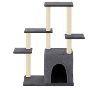 Higsose Árbol rascador de actividad interior con columnas rascadoras de sisal, gris oscuro, 86 x 54 x 97,5 cm, madera y peluche, práctico parque infantil para gatos con plataformas, área de actividad
