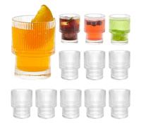 HIGSPE 200ml Vasos de Cristal Agua, 12pcs Vaso Acanalados, Apilables Vasos Cafe, Ondulados Estilo Origami Vintage, Juego de Vasos Agua para Cocktail, Cerveza, Batidos, Whisky