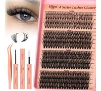 Higu Clace 320PCS PestañAs Postizas Naturales 30D+40D+50D+60D Cluster Lashes, 10-18 mm DIY extensiones de pestañas, apto para principiantes (30+40+50D+60D)