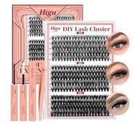 Higu clace DIY Wimpern-Extensions, 280Pcs 30D+40D+50D Wimpern-Einzeln-Set, Wimpern-Extensions-Set-7-tage halt mit Applikator und Wimpernkleber und Versiegelung (30D+40D+50D Kit)