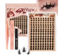 Higu clace Juego de extensiones de pestañas, 10 - 16 mm, 140 unidades de pestañas con pegamento permanente, pinzas y removedor, juego de extensiones de pestañas para un aspecto natural, bricolaje en