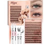 Higu clace Juego de extensiones de pestañas, 10 - 16 mm, 144 unidades, con pegamento permanente para pestañas, pinzas para pestañas, juego de extensión para un aspecto natural DIY en casa (set A-2)