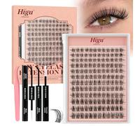 Higu Clace Kit de pestañas postizas naturales de 10-18 mm Cluster Lashes with Lash Bond and Seal,DIY extensiones de pestañas con pegamento y pinzas, apto para principiantes (Natural 09)