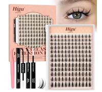 Higu Clace Kit de pestañas postizas naturales de 10-18 mm Cluster Lashes with Lash Bond and Seal,DIY extensiones de pestañas con pegamento y pinzas, apto para principiantes (Natural C)
