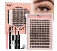 Higu Clace Kit de pestañas postizas naturales de 10-18 mm Cluster Lashes with Lash Bond and Seal,DIY extensiones de pestañas con pegamento y pinzas, apto para principiantes (Natural 11)