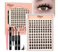 Higu Clace Kit de pestañas postizas naturales de 10-18 mm Cluster Lashes with Lash Bond and Seal,DIY extensiones de pestañas con pegamento y pinzas, apto para principiantes (Natural D)