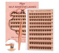 Higu Clace Marrone Ciglia autoadesive, set di 100 ciglia preincollate, mix 10-16 mm, pinzette per ciglia, senza colla e rimozione, per fai da te (Brown 10-16MM)