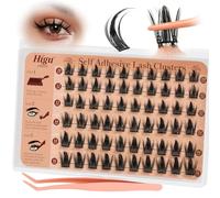 Higu clace Selbstklebende Wimpern,60 piezas D Curl vorgeklebte Wimpern Set, Wimpernpinzette, kein Kleber und Entferner erforderlich, DIY falsche Wimpernbüschel zum Aufdrücken