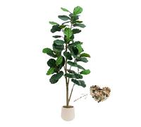 Higuera artificial de hoja de violín, ficus lyrata de imitación de 7 pies de alto en maceta blanca, árbol artificial para decoración de interiores, hoja de violín, planta falsa para decoración moderna