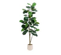 Higuera artificial de hoja de violín, ficus lyrata de imitación de 7 pies de alto en maceta blanca, árbol artificial para decoración de interiores, hoja de violín, planta falsa para decoración moderna