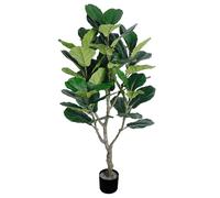 Higuera artificial de hoja de violín, plantas falsas de 137 cm de alto con tronco de madera natural para decoración del hogar, árbol de ficus sintético para interiores, oficina, sala de estar