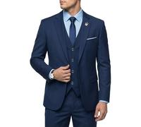 Hihawk Conjunto de Traje de 3 Piezas para Hombre con Corbata, un botón, Chaqueta Ajustada sólida y Pantalones, Trajes para Hombre, Boda, Fiesta, Negocios, Azul Profundo, X-Large
