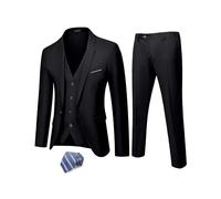Hihawk Conjunto de traje de 3 piezas para hombre con corbata, un botón, chaqueta ajustada sólida y pantalones, trajes para hombre, boda, fiesta, negocios, Negro -, XX-Large