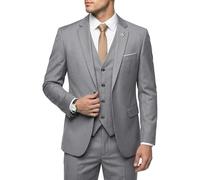 Hihawk Traje de 3 Piezas para Hombre con Tela elástica, Color sólido, Ajustado, Conjunto de Blazer de un botón, Chaqueta Chaleco Pantalones con Corbata., Gris, X-Large