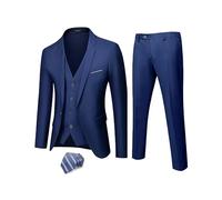 Hihawk Traje de 3 piezas para hombre con tela elástica, conjunto de blazer sólido de ajuste delgado con un botón, chaqueta, chaleco y pantalones con corbata., Azul profundo, XX-Large