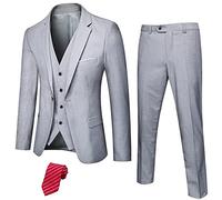 Hihawk Traje de 3 piezas para hombre con tela elástica, corte ajustado, conjunto de blazer de un botón, chaqueta, chaleco y pantalón con corbata, gris claro, XXXL