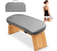 Hihealer Banco de meditación: silla de meditación de bambú plegable y ergonómica, banco de oración resistente con cojín de meditación, cómodo para arrodillarse, perfecto para meditación más profunda,