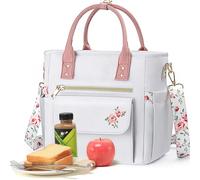 Hihealer Bolsa de almuerzo de lujo para mujer con estampado floral raro - Bolsa térmica grande a prueba de fugas con múltiples bolsillos y correa extraíble para trabajo/picnic regalos para mujeres