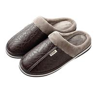 HIHELO Zapatillas de algodón para hombre, zapatillas de invierno, zapatos cálidos para interiores, fondo grueso, impermeables, para casa, zapatos de algodón, café, 50-51 (29.1-30 cm)