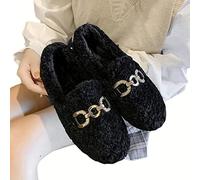 HIHELO Zapatos de felpa para mujer, zapatos de lana de cordero sintética, zapatillas de invierno de felpa para mujer, mocasines rizados y peludos, enredaderas para mujer, talla grande, negro, 38
