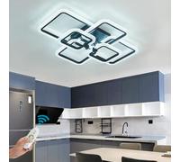 HIHIHOMY Modernas Luces De Techo Led Para Sala De Estar, Lámpara De Techo Led De Cristal Para Comedor, Remotas Para Luz De Techo Led De Montaje Empotrado Negro Con 6 Marcos Cuadrados
