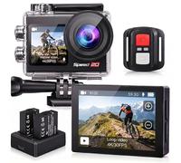 Hiicam Cámara de acción 4K 60FPS, pantalla táctil, cámara submarina impermeable de 20 MP con zoom 5X, gran angular de 170° y EIS, control remoto WiFi, perfecta para esnórquel, buceo y deportes de