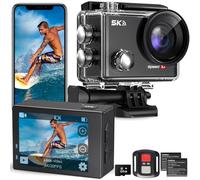 Hiicam Cámara de acción 5K 30FPS impermeable cámara submarina de 131 pies con aplicación WiFi EIS control remoto tarjeta de 64 GB, gran angular de 170°, casco deportivo, bicicleta, video, negro, con